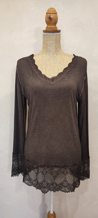 Top Dentelle Col V Marron ELY