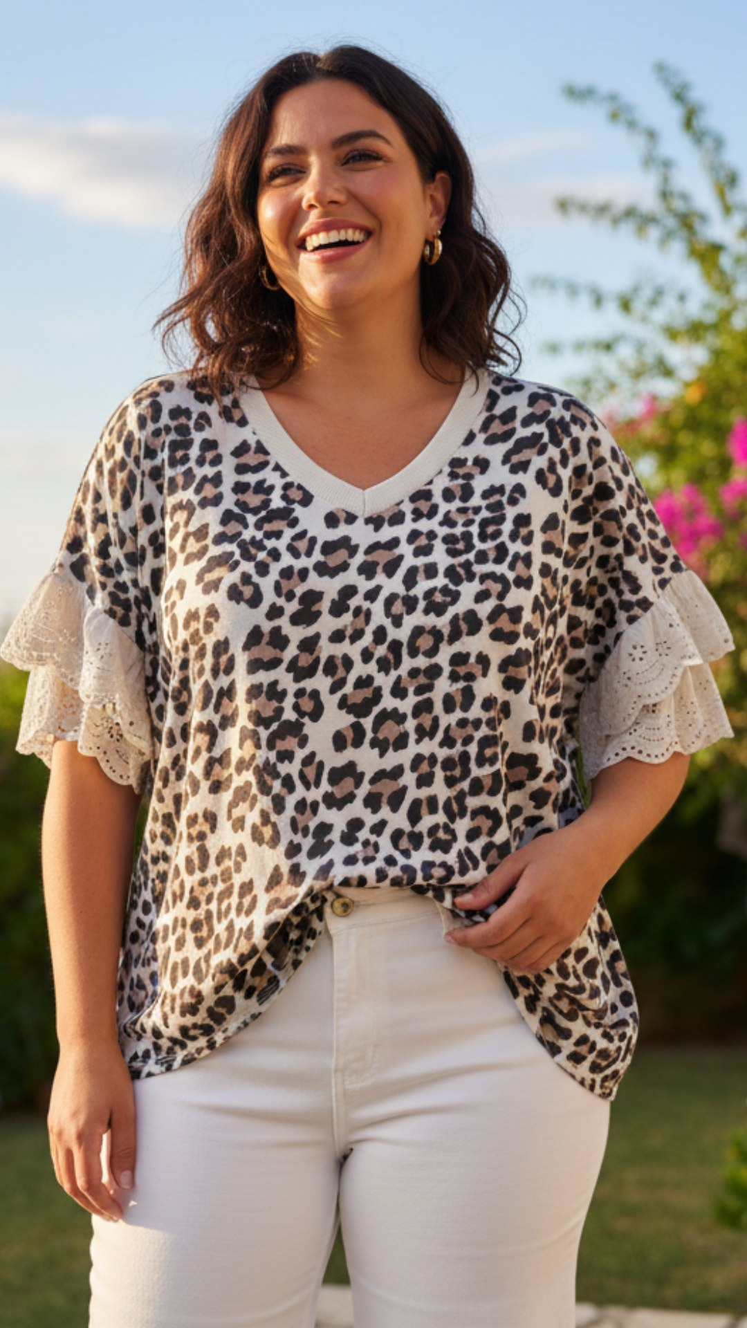 Tee-Shirt Long Imprimé Léopard Beige BOSSA
