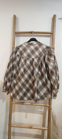 Chemise à Carreaux Beige et Blanc Broderie Rock Roll