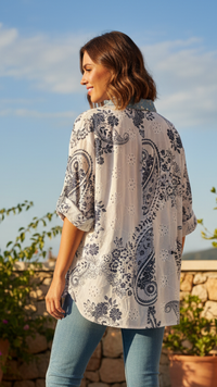 Chemise Blanche en Broderie Anglaise à Fleurs Marine VITA