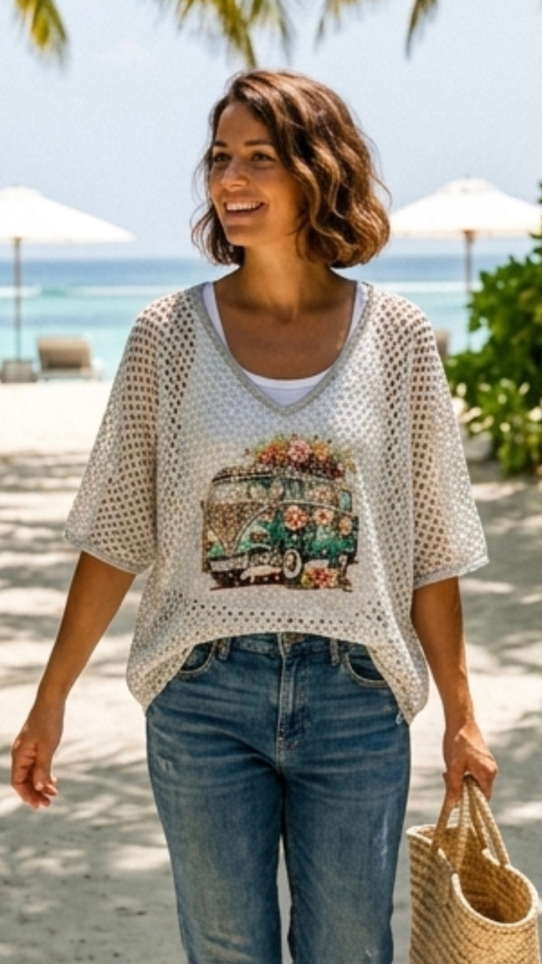 Top Crochet Argenté Motif "VAN FLEURI"