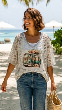 Top Crochet Argenté Motif "VAN FLEURI"