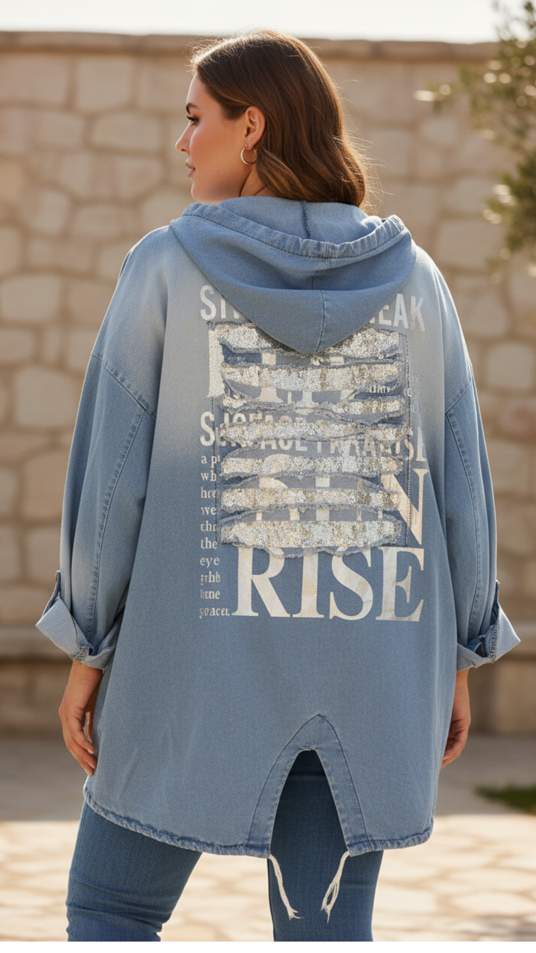 Veste à Capuche Bleu Jean et Sequins Argentés RISE
