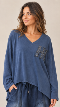 Tee-Shirt Oversize Manche Longue Bleu Jean HIGHT