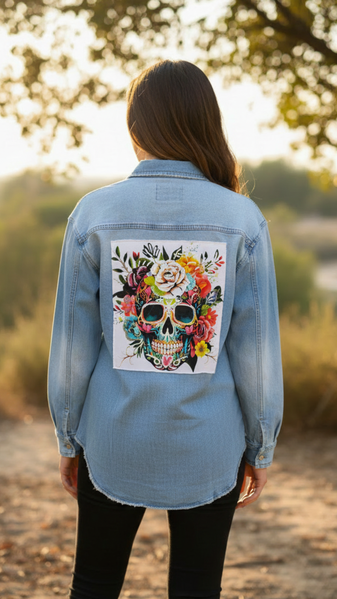 Chemise en Jean Bleu Délavé à Motif "Tête de Mort" SIAM