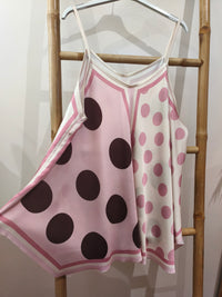 Top Asymétrique Rose et Chocolat à Pois EDEN