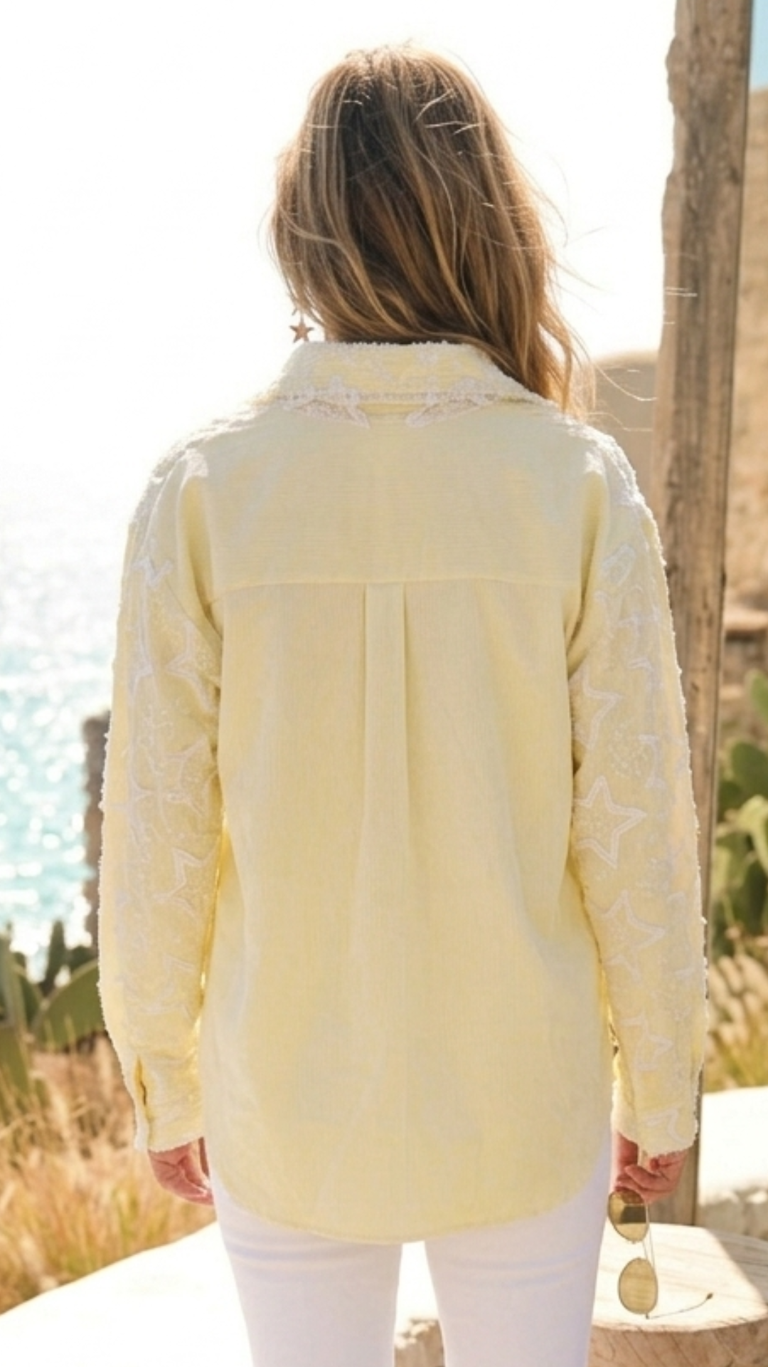 Chemise Rayée Jaune et Blanc Etoile relief LEXIA