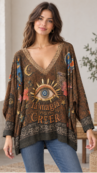 Top Lurex Oversize Motif Bohème EYES