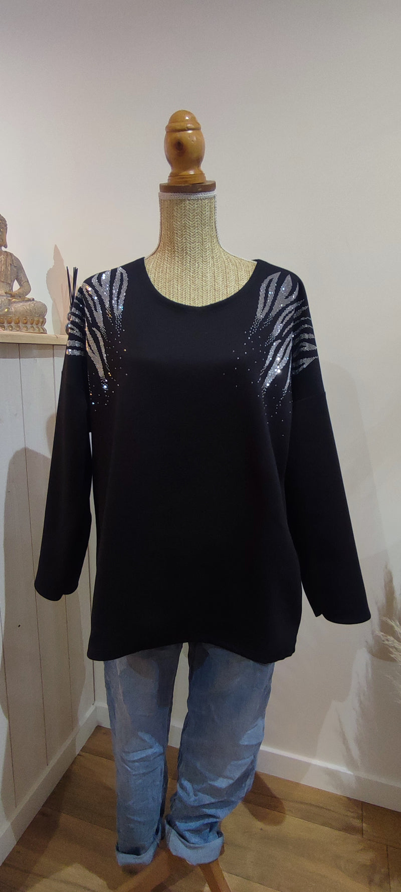 Sweat Noir à Strass NINO