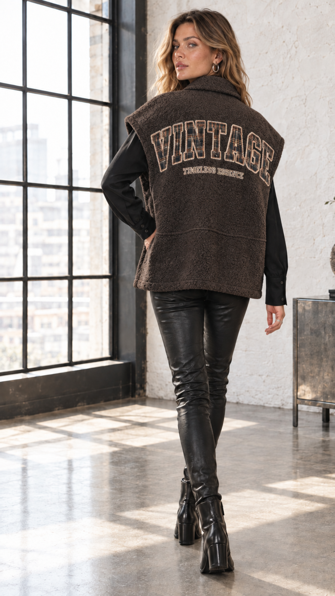 Veste Sans Manche en Bouclette Marron VINTAGE