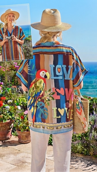 Blouse Rayée Multicolore Imprimé "PERROQUET"