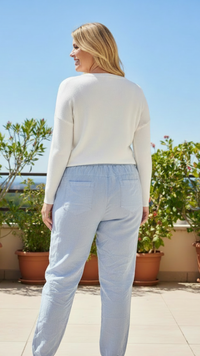 Pantalon Bleu Ciel à Empiècements Sequins ENJOY