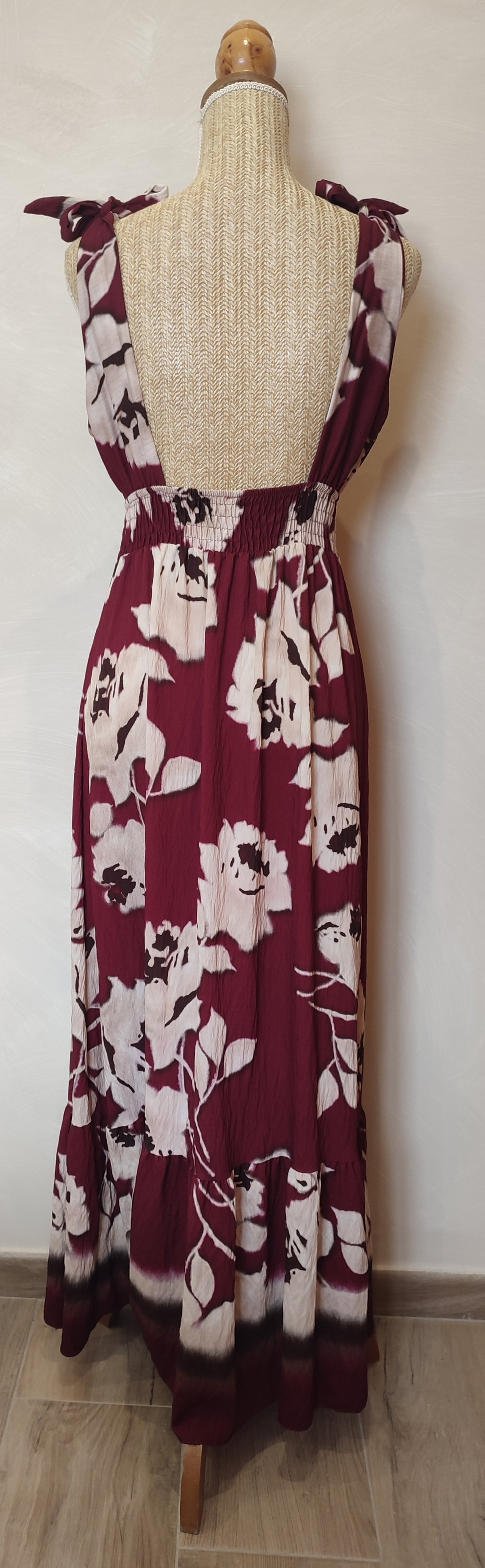Robe à Motif Floral Bordeaux INES