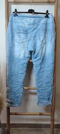 Pantalon Bleu Jean Délavé Empiècements Sequins GINO