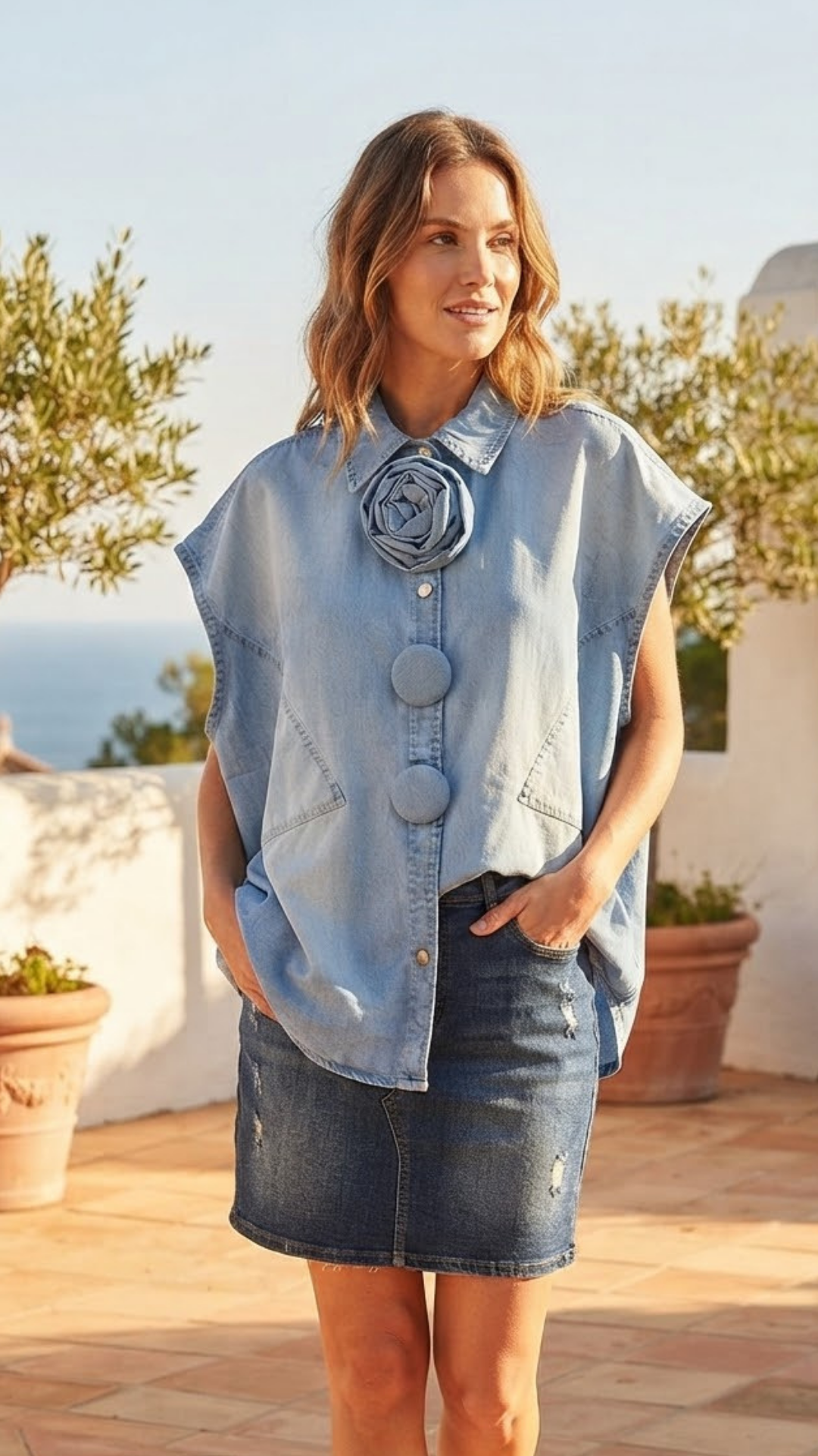 Chemise Bleu Jean Oversize à Gros Boutons ZELIA