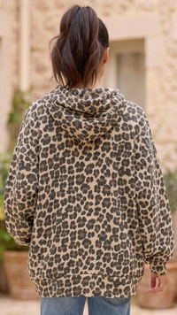 Sweat Oversize à Capuche Imprimé Léopard LOVE