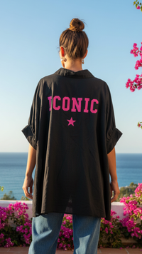Chemise Poncho Noire et Broderie Anglaise ICONIC