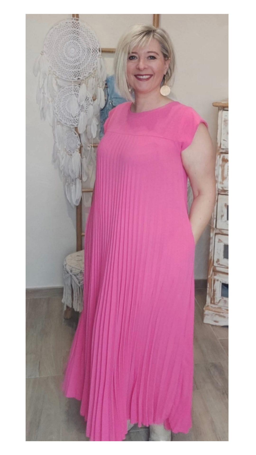 Robe Longue Plissée Evasée Fuchsia ALICIA