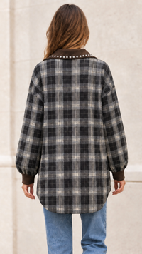 Chemise à Carreaux Bi-Matière Marron et Strass MODA