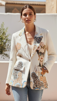 Veste Ecru en Bouclette Motif FRIDA