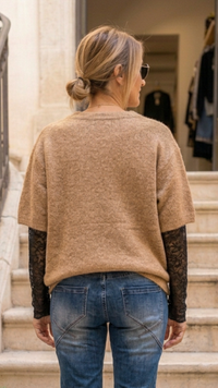 Pull Camel Manches Dentelle Chocolat "MANHATTAN"