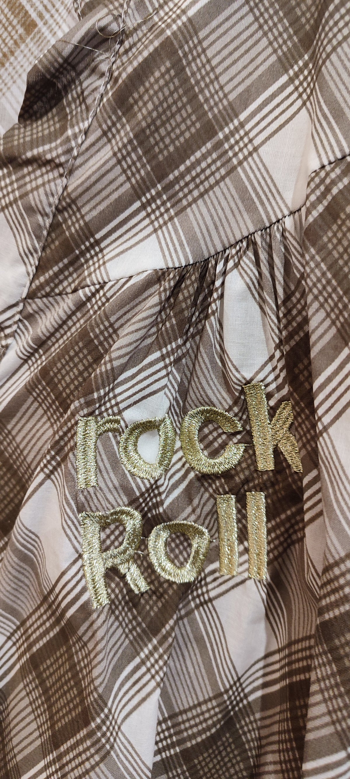 Chemise à Carreaux Beige et Blanc Broderie Rock Roll