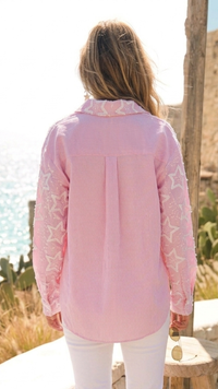 Chemise Rayée Rose et Blanc Etoile relief LEXIA