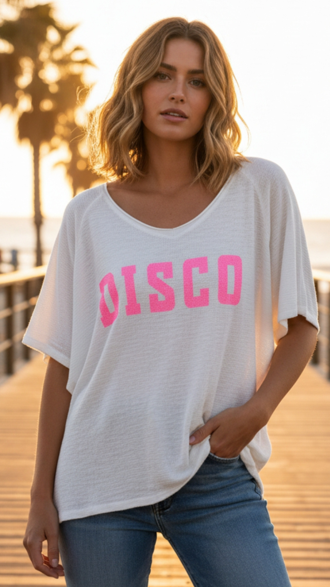 Tee-Shirt Blanc Oversize à Inscription DISCO