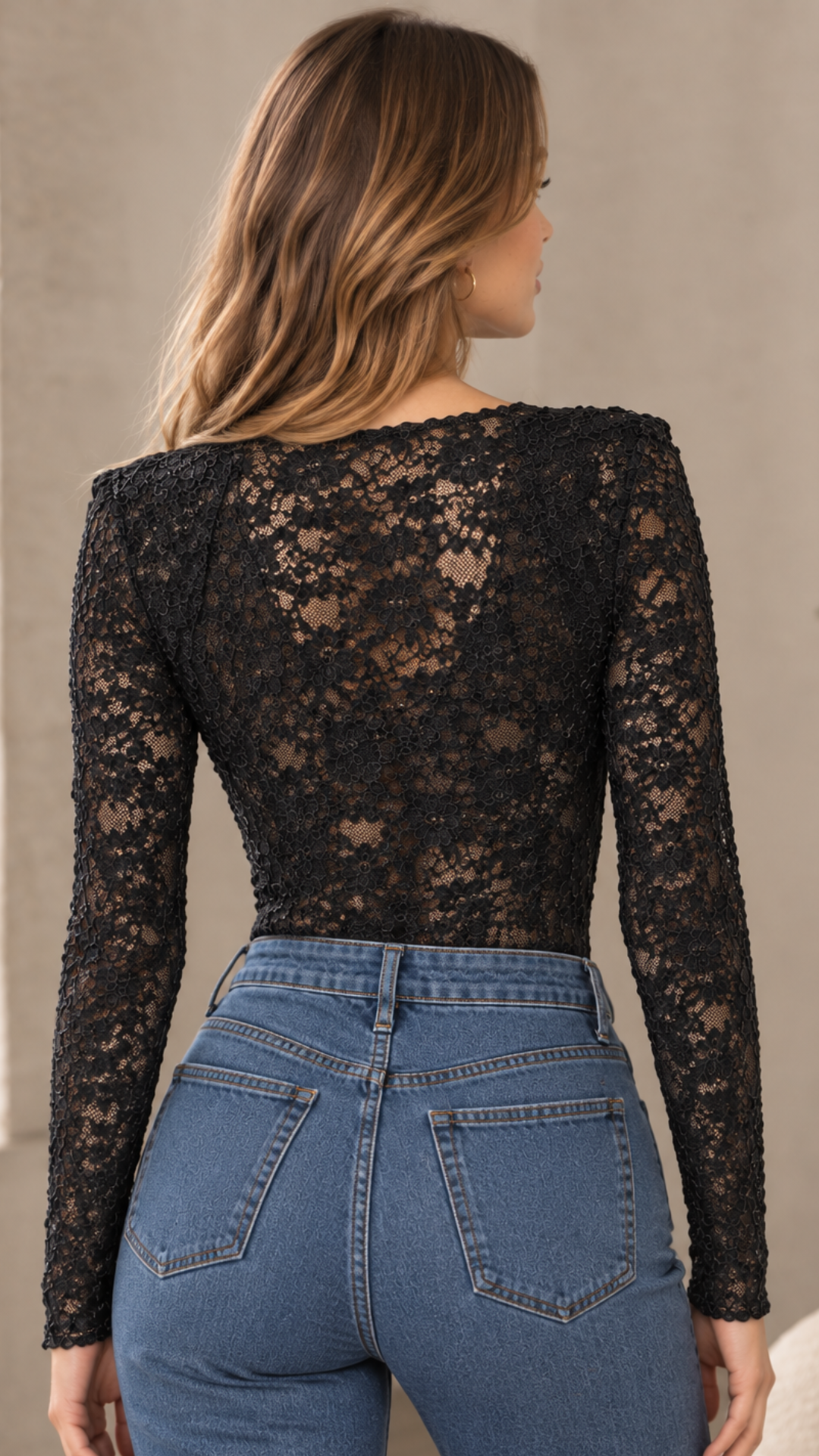 Body en Dentelle & Velours Noir Marron à Volants BAREL