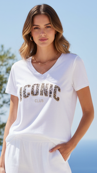 Tee-Shirt Blanc Inscription Léopard ICONIC