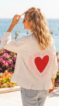 Chemise Blanche Volantée à Motif Coeur Rouge NINON