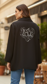 Veste Blazer Noire Oversize à Strass LOVE