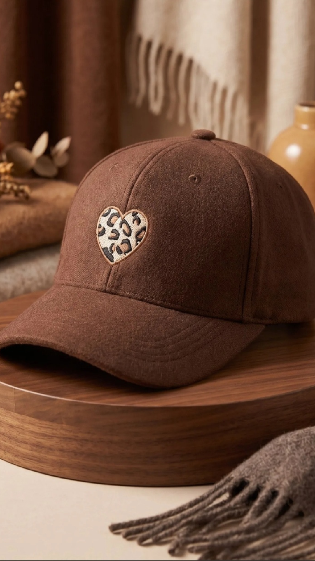 Casquette Marron Imprimé Coeur Léopard MONIA