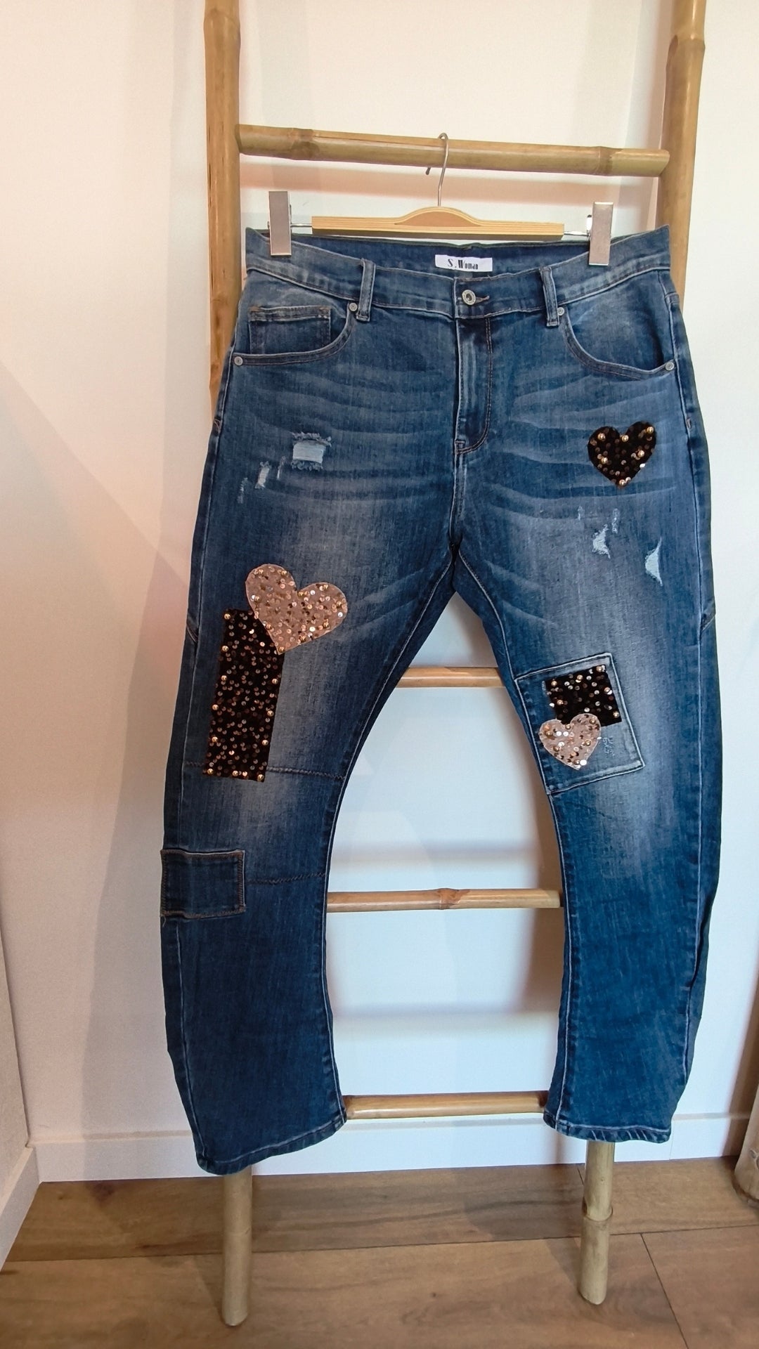 Jean Bleu à Empiècements Sequins KENY