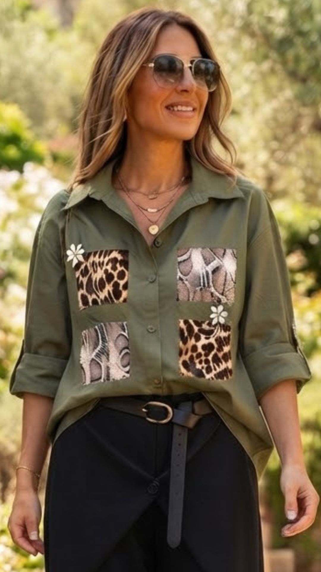 Chemise Kaki à Empiècements Animalier ROMANE