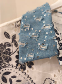 Chemise Blanche en Broderie Anglaise à Fleurs Marine VITA