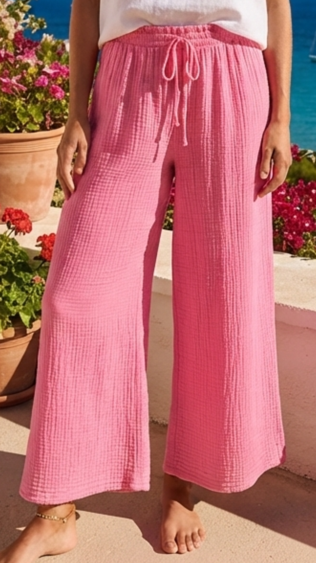 Pantalon Gaze de Coton  Rose Uni UGO