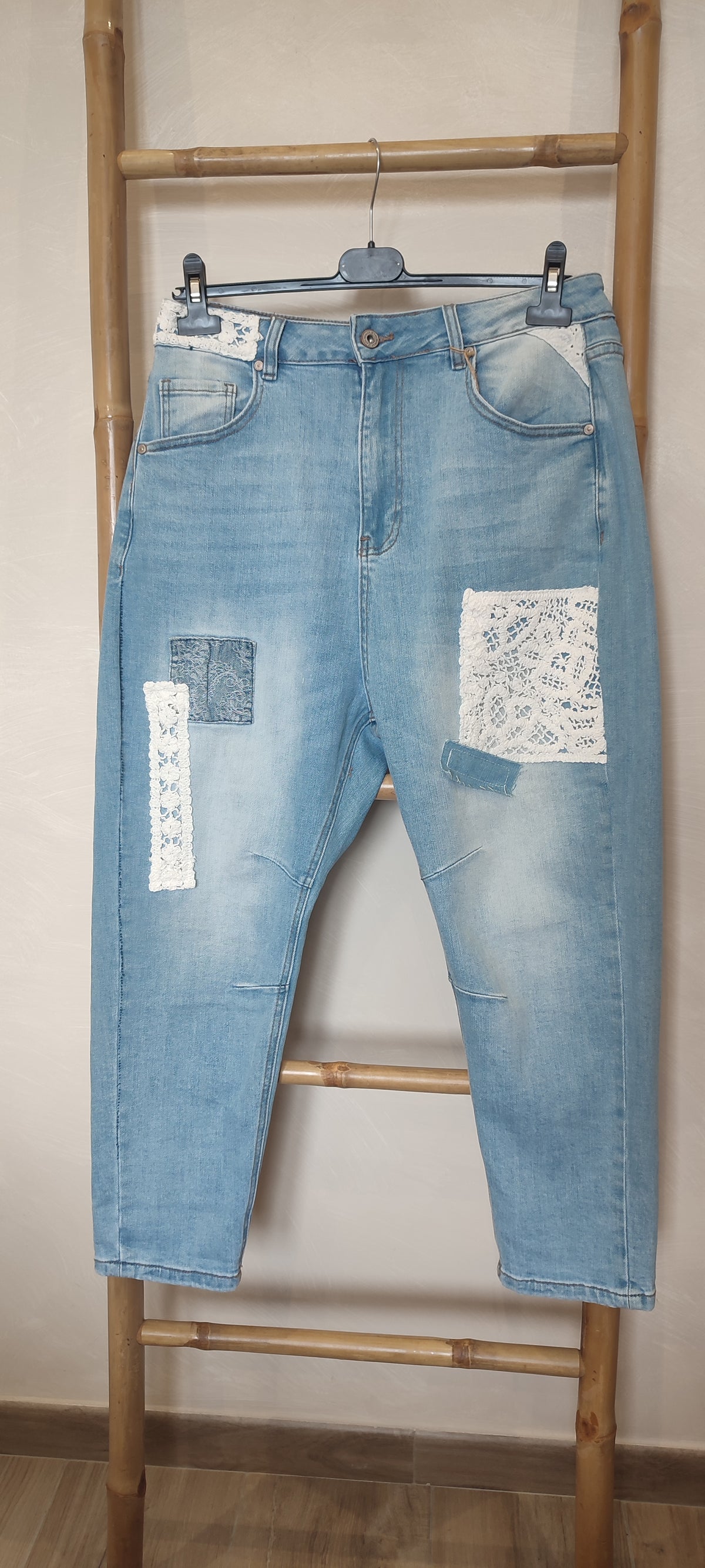 Jean Bleu à Empiècements en Crochet SOREN