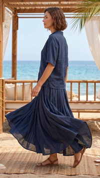 Ensemble Chemise et Jupe Longue Voile de Coton Marine