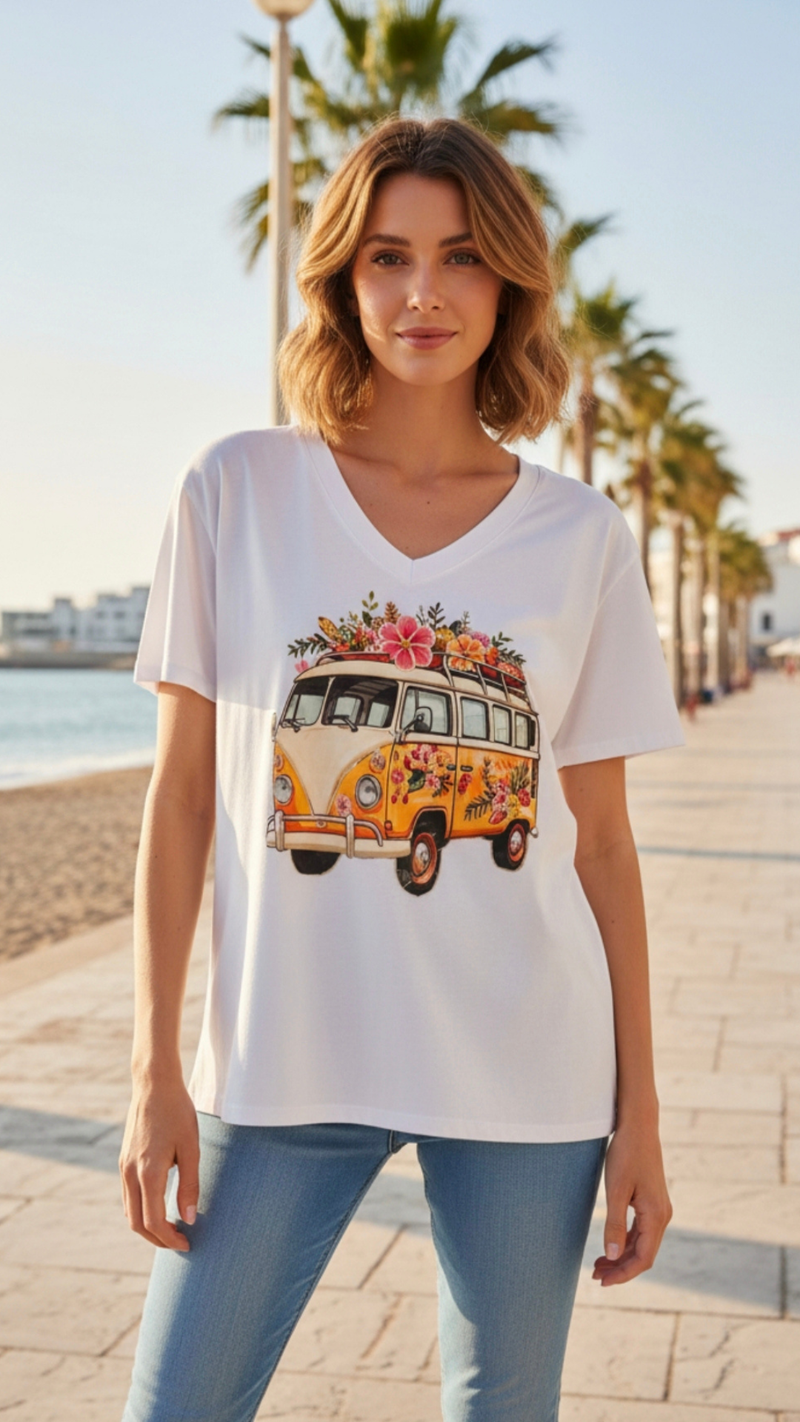 Tee-Shirt Blanc à Motif VAN VINTAGE