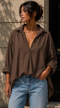 Chemise Oversize Effet Bouffant Marron Chocolat MAEVA
