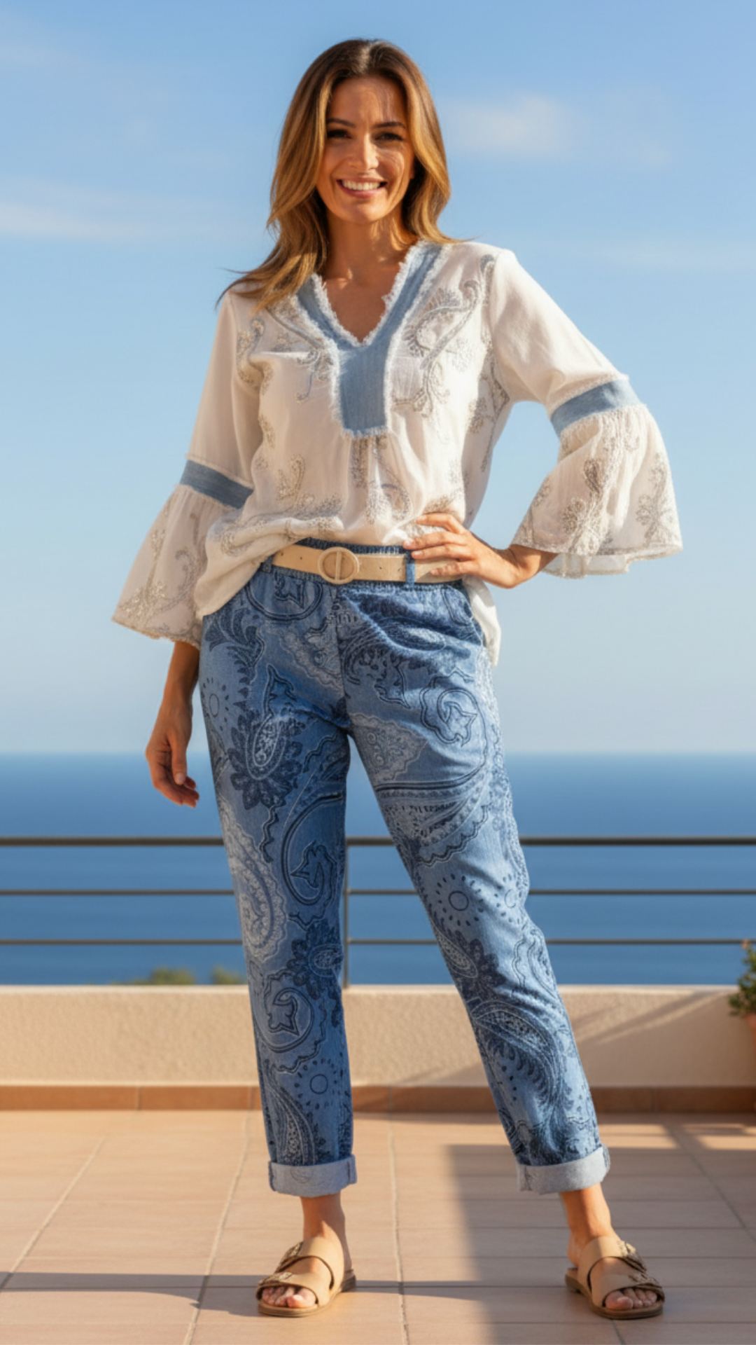 Pantalon Bleu Jean Imprimé BANDANA