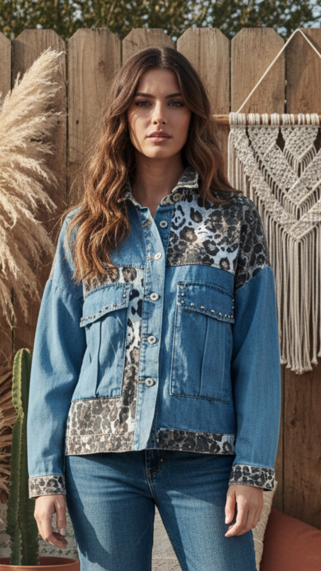 Veste en Jean Imprimé Léopard Motif Etoile SYA