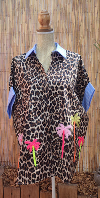 Chemise Rayée Bleue et léopard à Motif Palmiers CECILIA