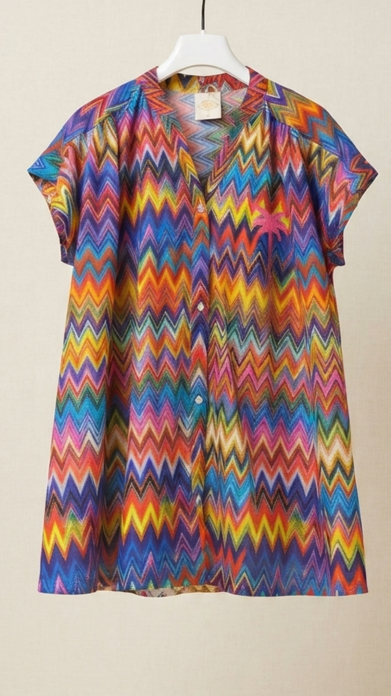 Robe Courte Motif Zigzag Multicolore "PALM BEACH"