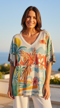 Top Lurex Oversize à Motif "PERROQUET"