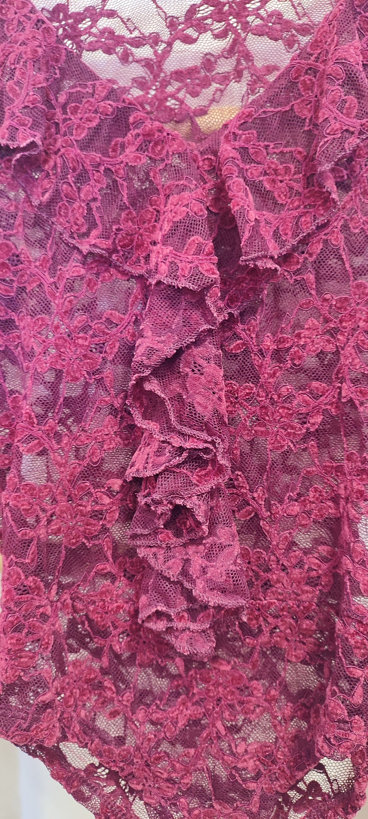 Body en Dentelle & Velours Bordeaux à Volants BAREL