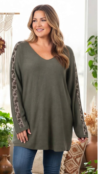 Pull Oversize Kaki Orné de Strass MADY