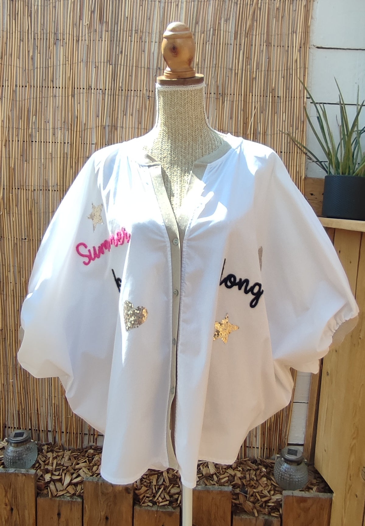 Chemise Blanche Oversize à Inscription Manches ornées de Doré SUMMER