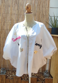 Chemise Blanche Oversize à Inscription Manches ornées de Doré SUMMER